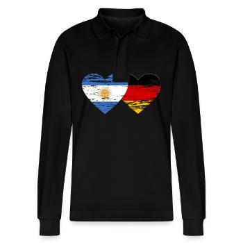 Argentine Allemagne Drapeau Coeur Utilisé - Polo à manches longues bio PREPSTER Stanley/Stella Unisexe - noir - Devant - Anna (173cm) & Nico (186cm)