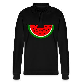 Wassermelone Melone - Stanley/Stella Unisex Bio-Langarm-Poloshirt Prepster - Schwarz - Vorne - Anna (173cm) & Nico (186cm)