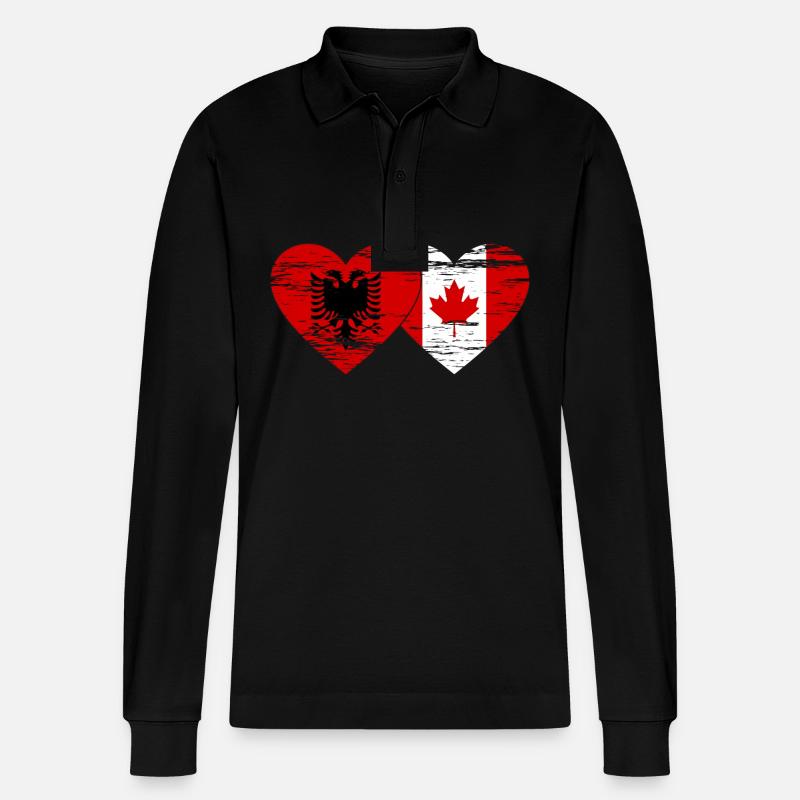 Albanie Canada drapeau coeur utilisé - Polo à manches longues bio PREPSTER Stanley/Stella Unisexe - noir