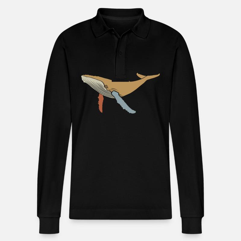 Wal - Buckelwal - Retro - Geschenk - Stanley/Stella Unisex Bio-Langarm-Poloshirt Prepster - Schwarz