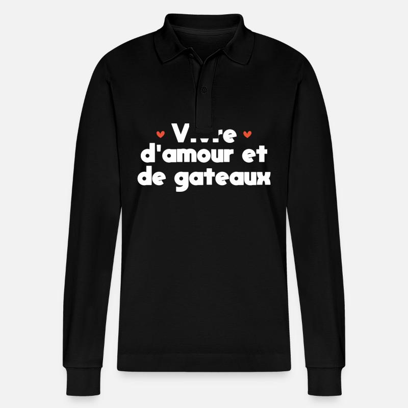 Vivre d'amour et de gateaux - Polo à manches longues bio PREPSTER Stanley/Stella Unisexe - noir
