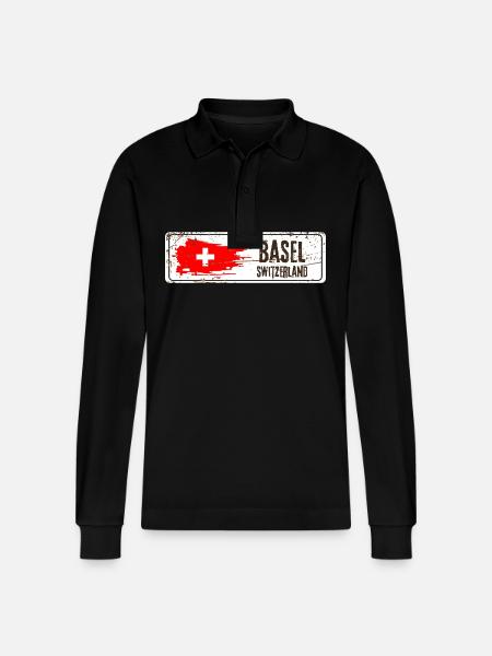 Basel Switzerland Flag - Stanley/Stella Organic Unisex Long-Sleeved Polo Shirt Prepster - black