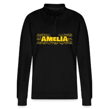 Vorname Amelia - Stanley/Stella Unisex Bio-Langarm-Poloshirt Prepster - Schwarz - Vorne - Anna (173cm) & Nico (186cm)