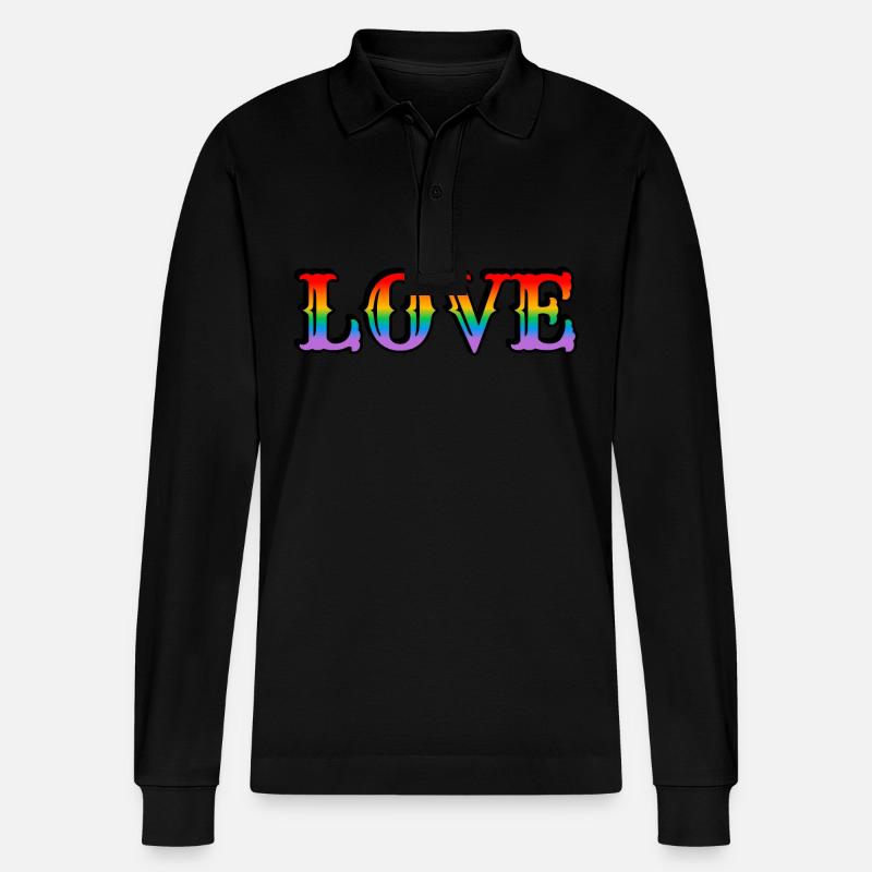 Retro Regenbogen Liebe - Stanley/Stella Unisex Bio-Langarm-Poloshirt Prepster - Schwarz
