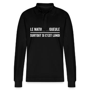 In the morning, your face! - Stanley/Stella Organic Unisex Long-Sleeved Polo Shirt Prepster - black - Front - Anna (173cm) & Nico (186cm)