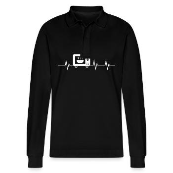 Microwave Love – My heart beats at the touch of a button - Stanley/Stella Organic Unisex Long-Sleeved Polo Shirt Prepster - black - Front - Anna (173cm) & Nico (186cm)