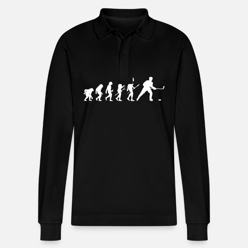 Eishockeyspieler Evolution Eishockey - Stanley/Stella Unisex Bio-Langarm-Poloshirt Prepster - Schwarz