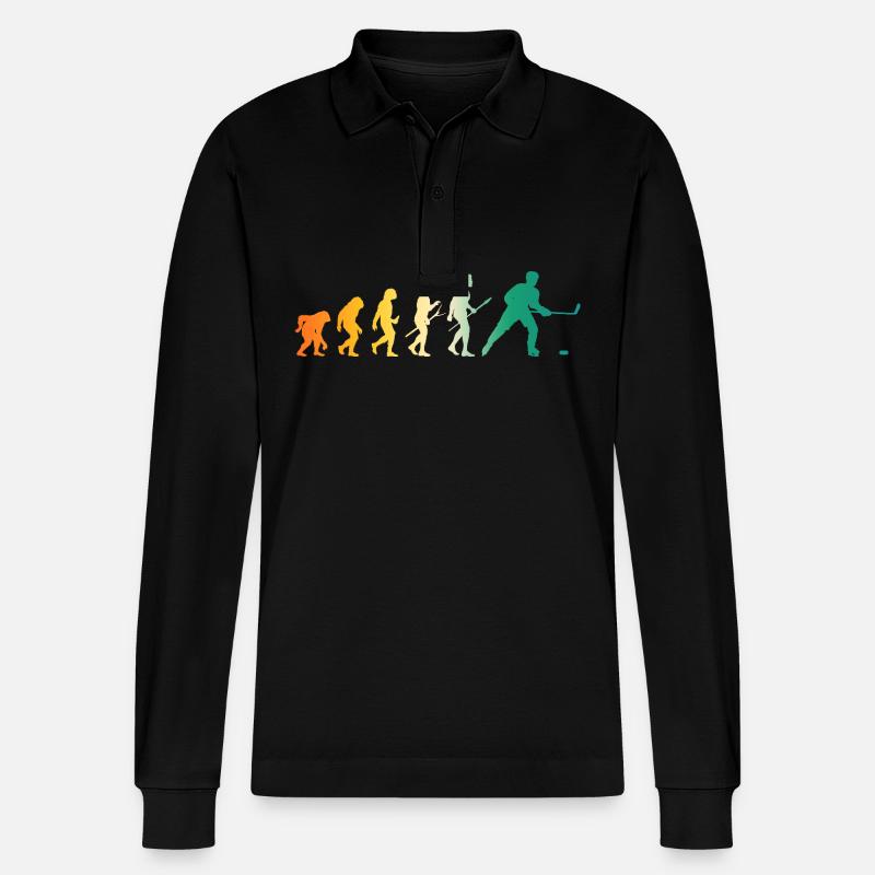 Eishockeyspieler Evolution Eishockey - Stanley/Stella Unisex Bio-Langarm-Poloshirt Prepster - Schwarz