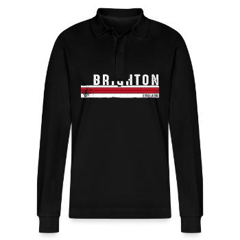Brighton England Vintage Retro Design for Seaside - Stanley/Stella Organic Unisex Long-Sleeved Polo Shirt Prepster - black - Front - Anna (173cm) & Nico (186cm)