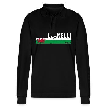Llanelli: A Welsh Gem in Carmarthenshire - Stanley/Stella Organic Unisex Long-Sleeved Polo Shirt Prepster - black - Front - Anna (173cm) & Nico (186cm)