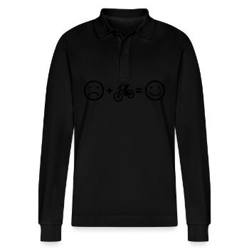 Cycling MTB Women Cyclists Men Mountain Bikers - Stanley/Stella Organic Unisex Long-Sleeved Polo Shirt Prepster - black - Front - Anna (173cm) & Nico (186cm)