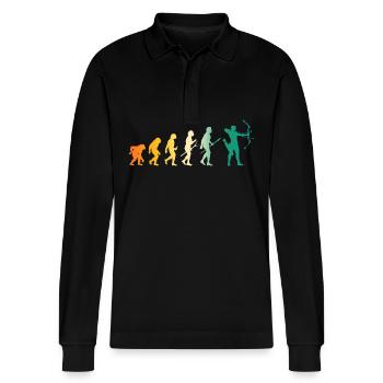 Bogenschütze Evolution Bogenschießen - Stanley/Stella Unisex Bio-Langarm-Poloshirt Prepster - Schwarz - Vorne - Anna (173cm) & Nico (186cm)