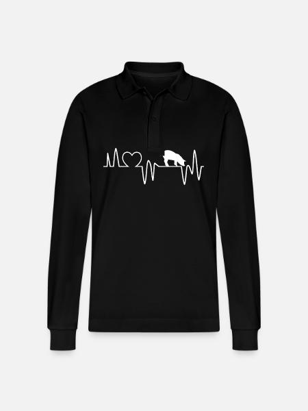 Heartbeat Pig - Stanley/Stella Organic Unisex Long-Sleeved Polo Shirt Prepster - black