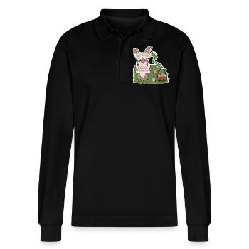 Osterhase mit bunten Eier - Stanley/Stella Unisex Bio-Langarm-Poloshirt Prepster - Schwarz - Vorne - Anna (173cm) & Nico (186cm)