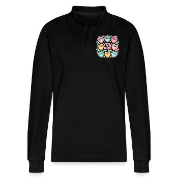 Du bist wundervoll - Stanley/Stella Unisex Bio-Langarm-Poloshirt Prepster - Schwarz - Vorne - Anna (173cm) & Nico (186cm)