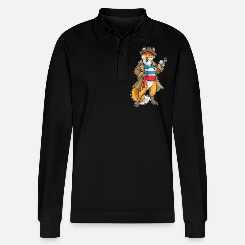 Fox Pirate Hook Hand - Stanley/Stella Organic Unisex Long-Sleeved Polo Shirt Prepster - black