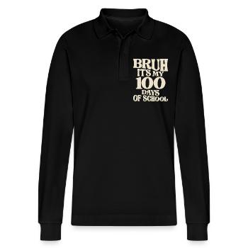 Bruh es sind meine 100 Tage Schule - Lustiger Meilenstein - Stanley/Stella Unisex Bio-Langarm-Poloshirt Prepster - Schwarz - Vorne - Anna (173cm) & Nico (186cm)