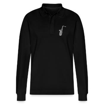 Saxophone - Stanley/Stella Organic Unisex Long-Sleeved Polo Shirt Prepster - black - Front - Anna (173cm) & Nico (186cm)