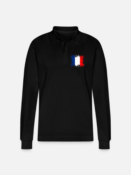 Frankreich - Frankreich - Stanley/Stella Unisex Bio-Langarm-Poloshirt Prepster - Schwarz
