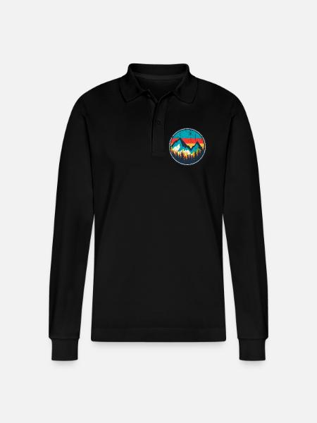 Aurora Ridge Mountain Sunset - Stanley/Stella Organic Unisex Long-Sleeved Polo Shirt Prepster - black