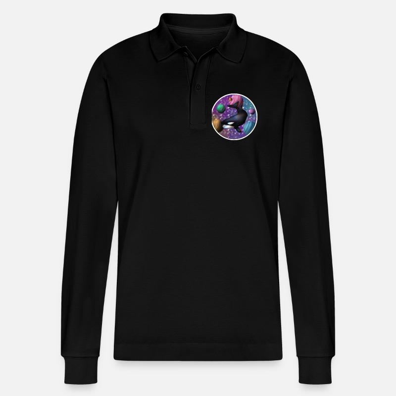 Orca im Raum - Stanley/Stella Unisex Bio-Langarm-Poloshirt Prepster - Schwarz