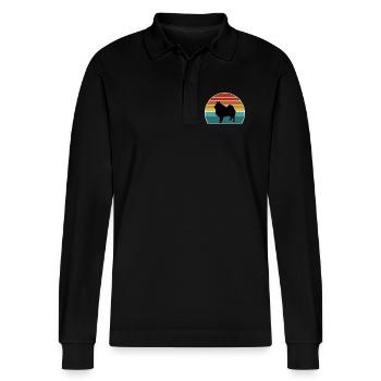Deutscher Spitz Hund Silhouette Vintage Sonnenuntergang für Hund - Stanley/Stella Unisex Bio-Langarm-Poloshirt Prepster - Schwarz - Vorne - Anna (173cm) & Nico (186cm)