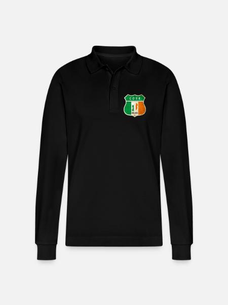 Cork Ierland Wapenschild Vlaggen Ontwerp - Stanley/Stella uniseks bio poloshirt met lange mouwen Prepster - zwart