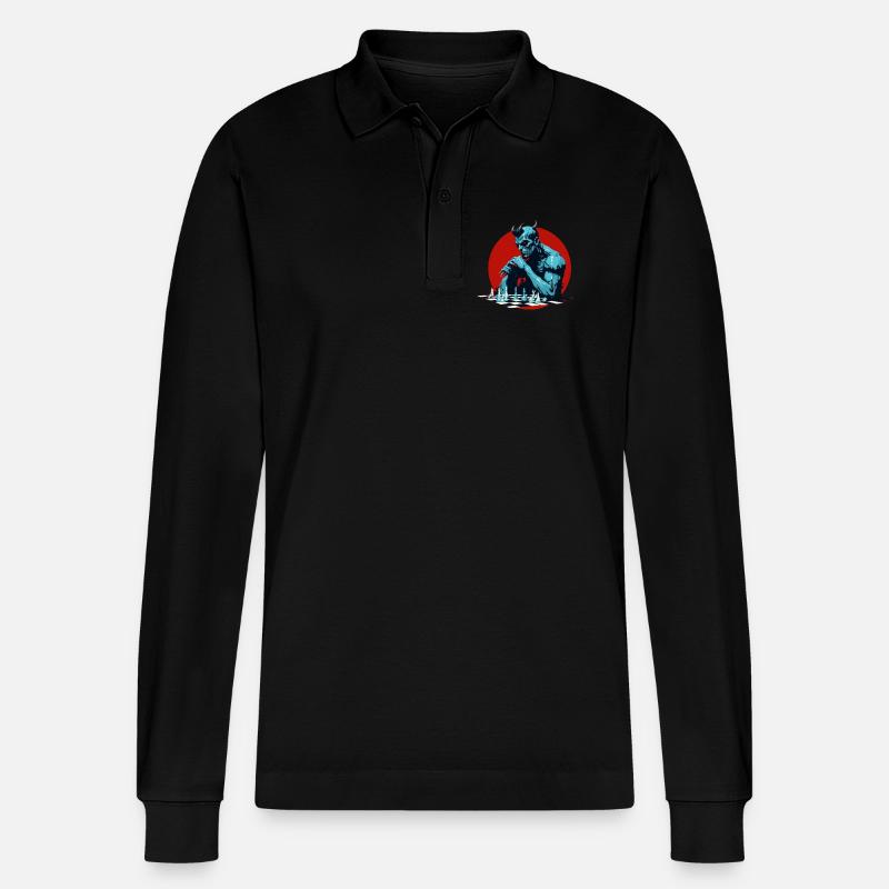 Dämon beim Schachspielen - Stanley/Stella Unisex Bio-Langarm-Poloshirt Prepster - Schwarz