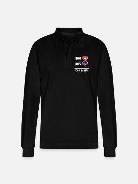 Camboya y Suiza 100% impresionante bandera - Polo de manga larga orgánico unisex Prepster de Stanley/Stella - negro