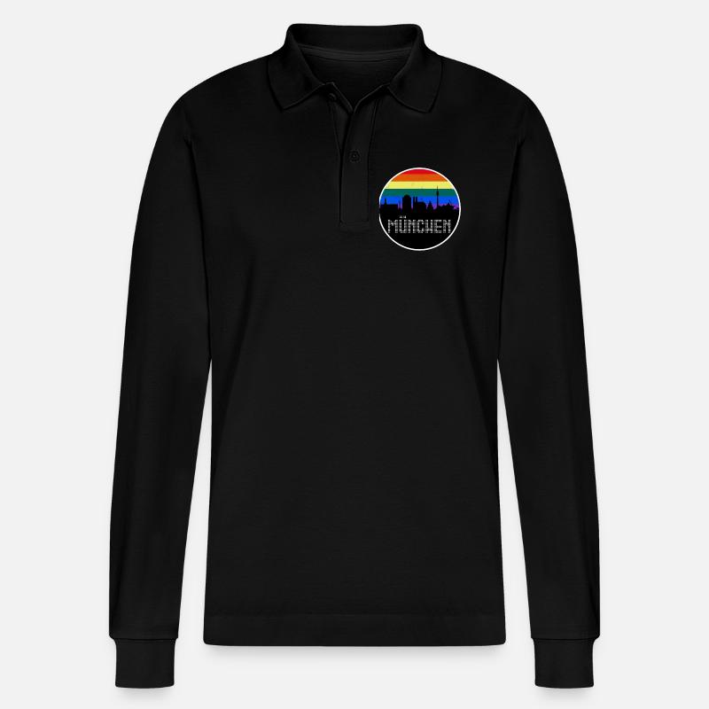 München Skyline Regenbogen - Stanley/Stella Unisex Bio-Langarm-Poloshirt Prepster - Schwarz