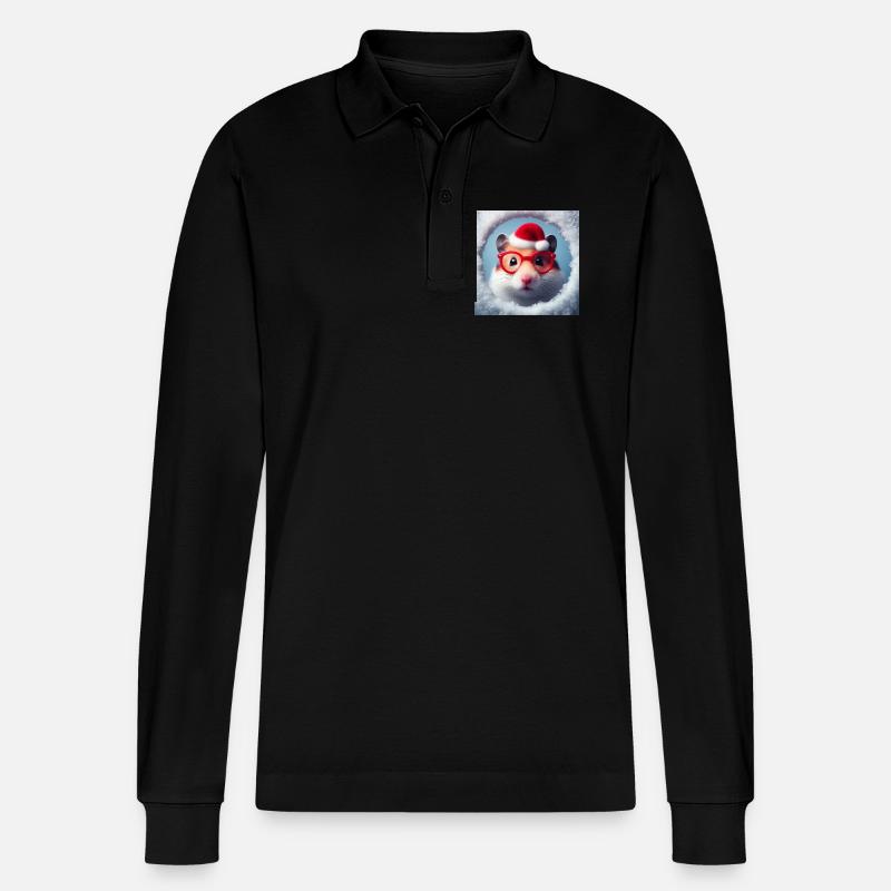 Hamster als Weihnachtsmann - Stanley/Stella Unisex Bio-Langarm-Poloshirt Prepster - Schwarz
