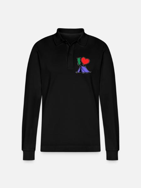 Camping Statement Wanderer Herz Wanderlust Zelten - Stanley/Stella Unisex Bio-Langarm-Poloshirt Prepster - Schwarz