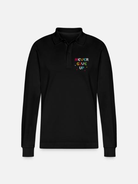 Vivid Cross Stitch Pattern T-Shirt Design - Stanley/Stella Organic Unisex Long-Sleeved Polo Shirt Prepster - black