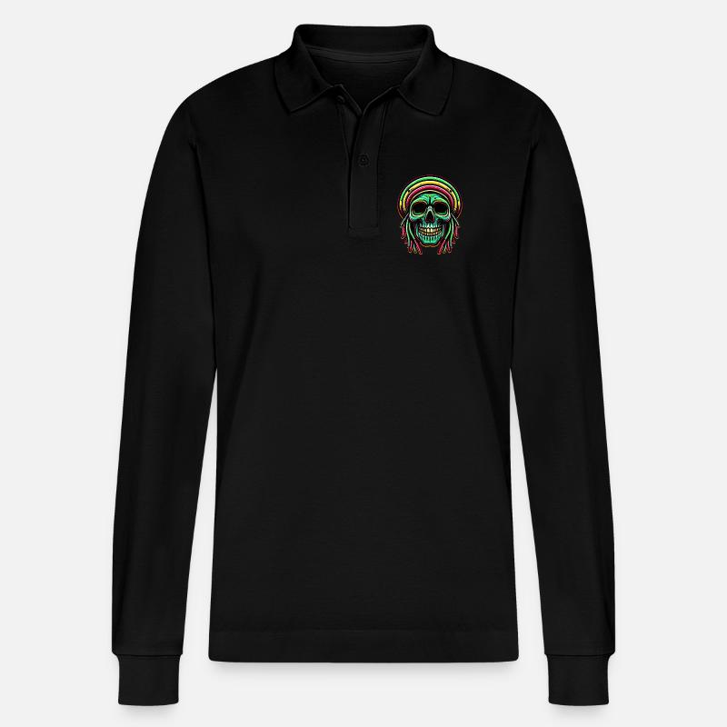 Reggae-Schädel Dekofigur Rasta-Kultur - Stanley/Stella Unisex Bio-Langarm-Poloshirt Prepster - Schwarz