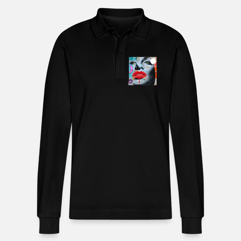 Bunte Collage Pop Art - Stanley/Stella Unisex Bio-Langarm-Poloshirt Prepster - Schwarz