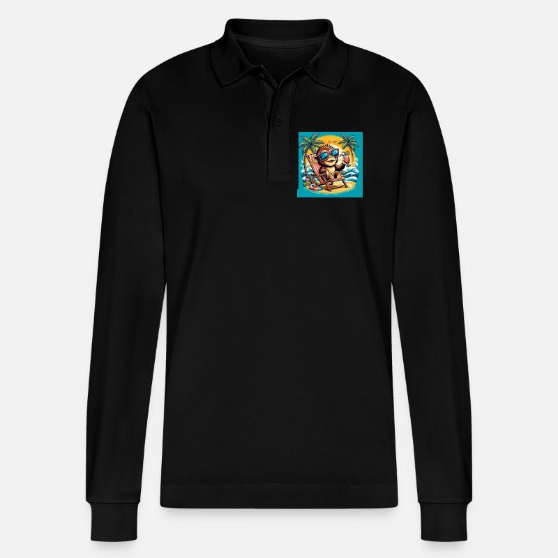 Äffchen am Strand - Stanley/Stella Unisex Bio-Langarm-Poloshirt Prepster - Schwarz