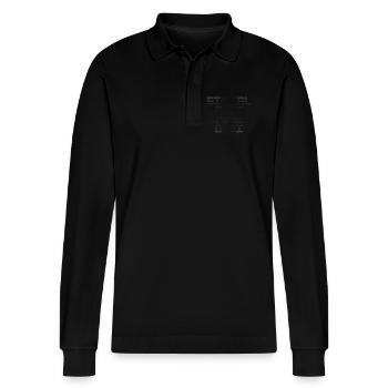 OSSI East Germany - Stanley/Stella Organic Unisex Long-Sleeved Polo Shirt Prepster - black - Front - Anna (173cm) & Nico (186cm)