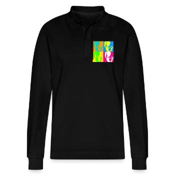 Popart Sportliche Damen - Stanley/Stella Unisex Bio-Langarm-Poloshirt Prepster - Schwarz - Vorne - Anna (173cm) & Nico (186cm)