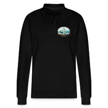 Illustration Blackrock Castle, Cork, Ireland - Stanley/Stella Organic Unisex Long-Sleeved Polo Shirt Prepster - black - Front - Anna (173cm) & Nico (186cm)