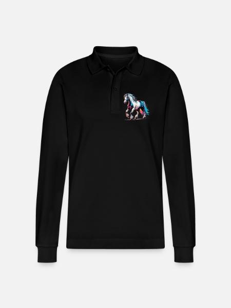 Horse - Stanley/Stella Organic Unisex Long-Sleeved Polo Shirt Prepster - black