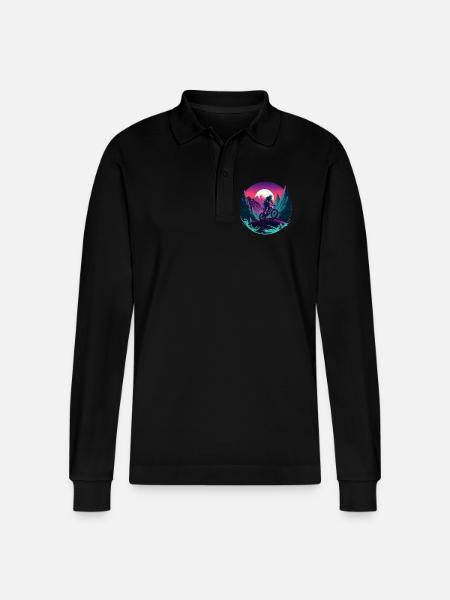Mountainbiken Vaporwave - Stanley/Stella Unisex Bio-Langarm-Poloshirt Prepster - Schwarz