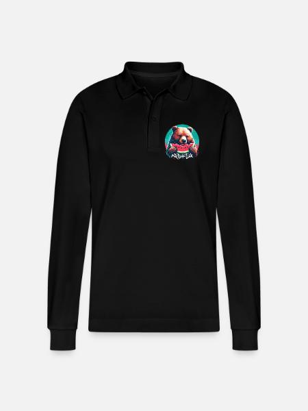Watermelon Arbusik Bear Yummy Gift - Stanley/Stella Organic Unisex Long-Sleeved Polo Shirt Prepster - black