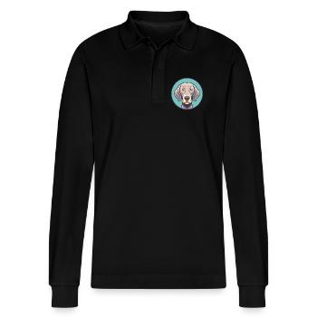 Weimaraner Hund Rasse Cartoon Kawaii Clipart Tier - Stanley/Stella Unisex Bio-Langarm-Poloshirt Prepster - Schwarz - Vorne - Anna (173cm) & Nico (186cm)