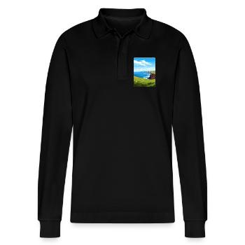 Channel Islands National Park California Travel - Stanley/Stella Organic Unisex Long-Sleeved Polo Shirt Prepster - black - Front - Anna (173cm) & Nico (186cm)