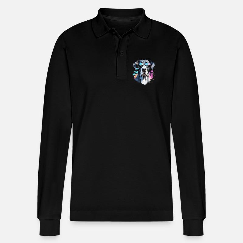 Dogge mit Sonnenbrille - Stanley/Stella Unisex Bio-Langarm-Poloshirt Prepster - Schwarz