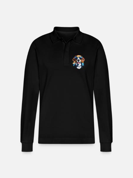 Beagle with sunglasses - Stanley/Stella Organic Unisex Long-Sleeved Polo Shirt Prepster - black