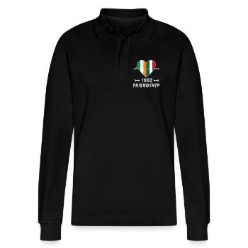 Irland und Italien 100% Freundschaft - Stanley/Stella Unisex Bio-Langarm-Poloshirt Prepster - Schwarz - Vorne - Anna (173cm) & Nico (186cm)