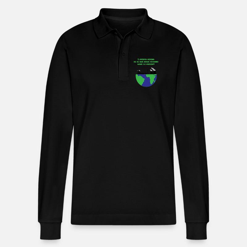 Planet Erde - Stanley/Stella Unisex Bio-Langarm-Poloshirt Prepster - Schwarz