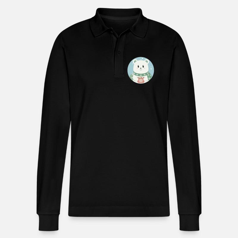 Süßer Eisbär in Weihnachtsstimmung - Stanley/Stella Unisex Bio-Langarm-Poloshirt Prepster - Schwarz