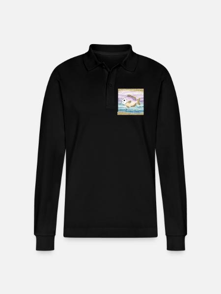 Verspielter Fisch im Wasser - Stanley/Stella Unisex Bio-Langarm-Poloshirt Prepster - Schwarz